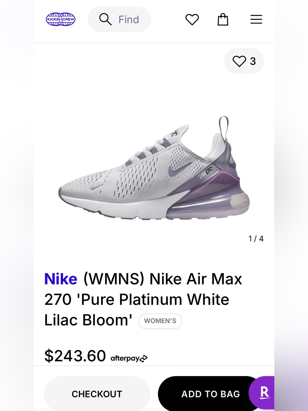 Nike Air Max 270 Pure Platinum White Lilac Bloom